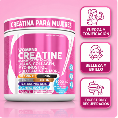 Creatina Todo en Uno para Mujer – 5,000 mg + Colágeno y Biotina