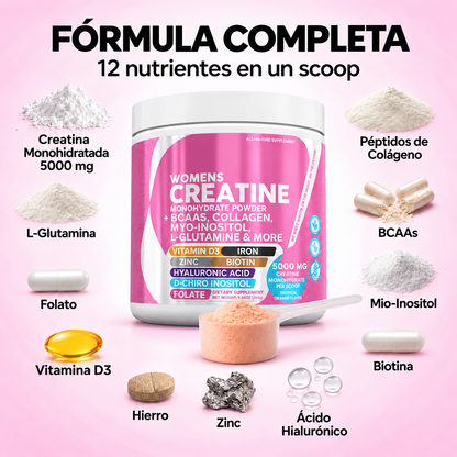 Creatina Todo en Uno para Mujer – 5,000 mg + Colágeno y Biotina
